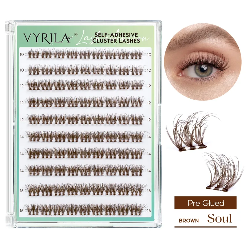 Self Adhesive Eyelashes ไม่ต้องใช้กาวขนตา 10-16 มม.Pre Glued Cluster Lashes D Curl นุ่มธรรมชาติกดบนขนตา
