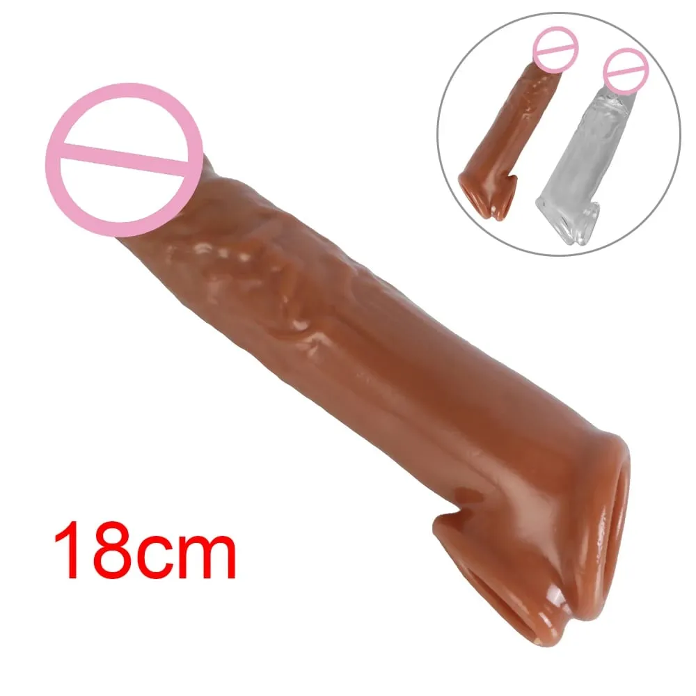 Male Delay Ejaculation Realistic Penis Condom Soft TPE Cock Enlarger 18CM Sex Shop Sex Toys for Men Penis Sleeve Extender — image 1