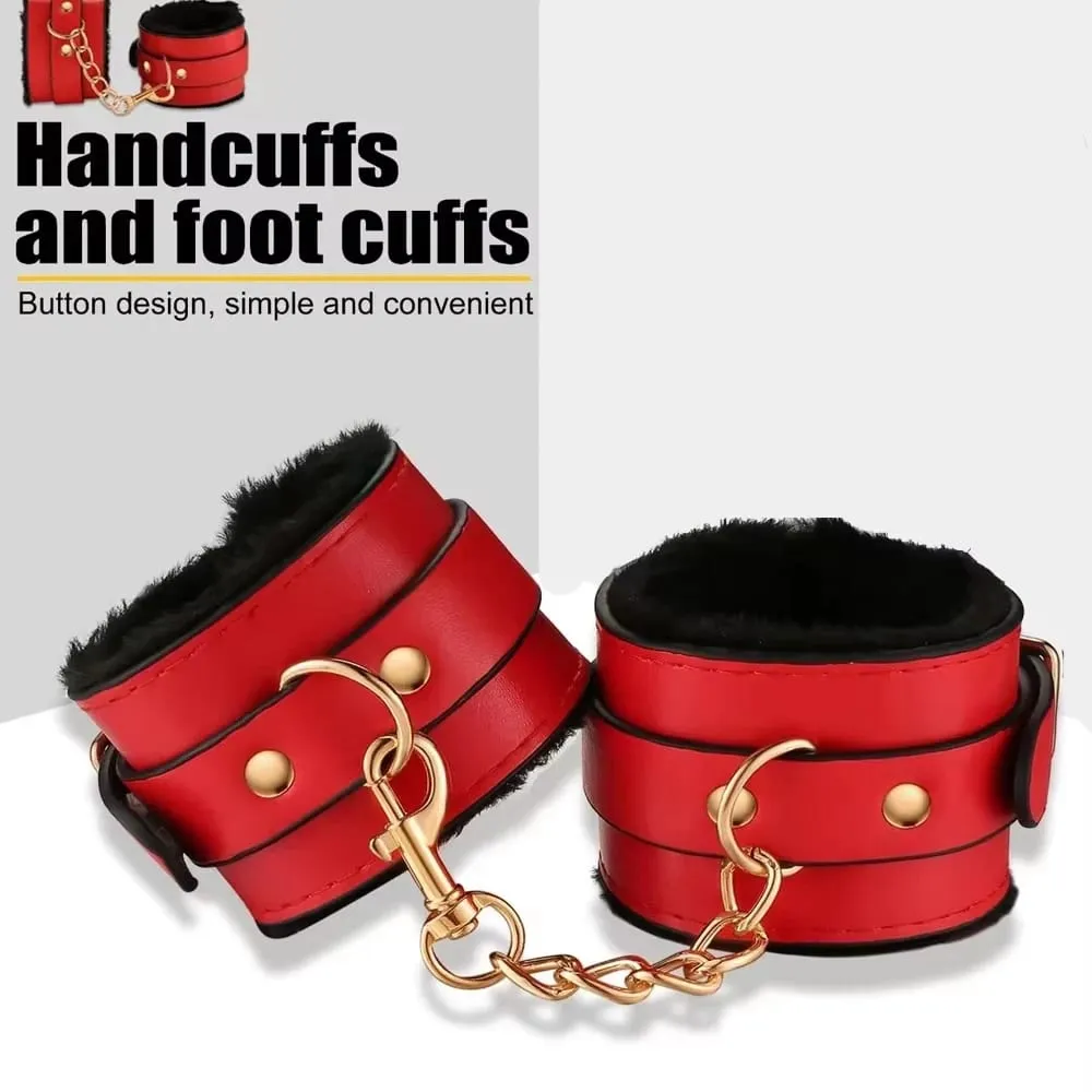 Erotic Bed Bondage Kits Slave Restraint Bondage Set Genuine leather Collar Mouth Gag Whips Handcuffs Adult Sex Toys For Couples — image 3