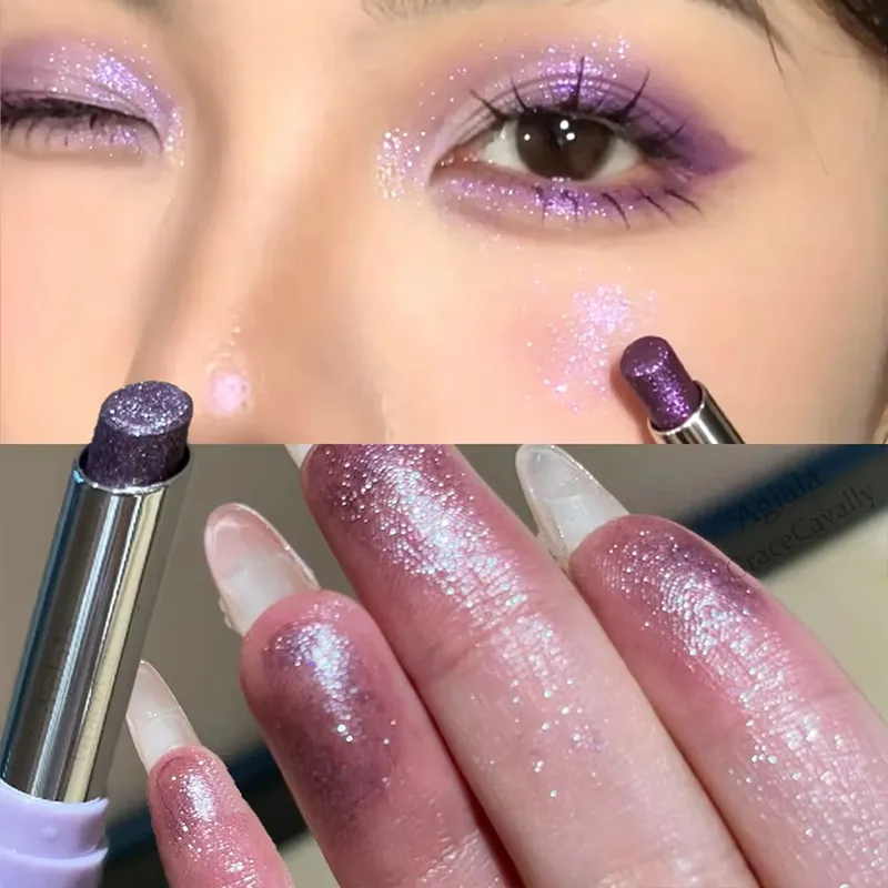 Punk Purple Metallic Eyeshadow Stick Waterproof Lasting Pearlescent Glitter Eye Shadow Highlight Eyeshadow Fine Shiny Eye Makeup — image 1