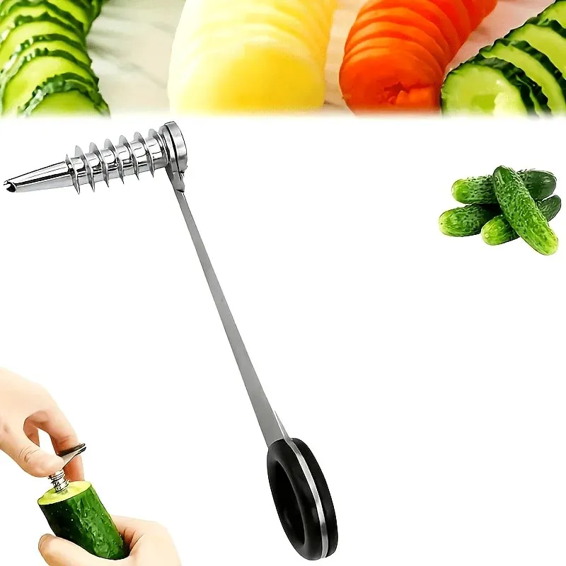 Manual Vegetable Spiral Cutter - Stainless Steel Handheld Slicer with Curved Design Suitable for Even Cutting of Potatoes — image 2