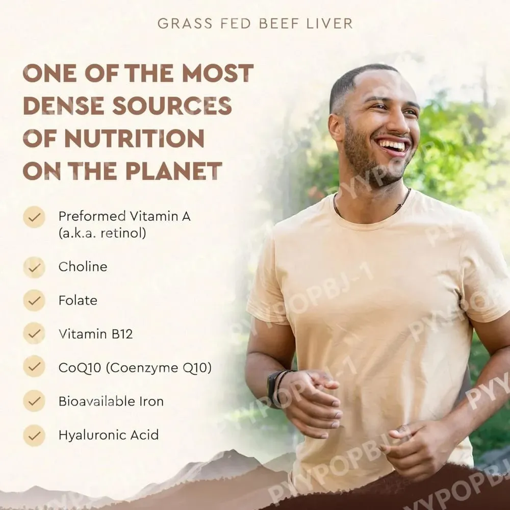 Capsules de foie de bœuf nourries à l'herbe, 500 mg chacune, supplément de foie de bovin élevé en pâturage, sans OGM, 180 capsules — image 4
