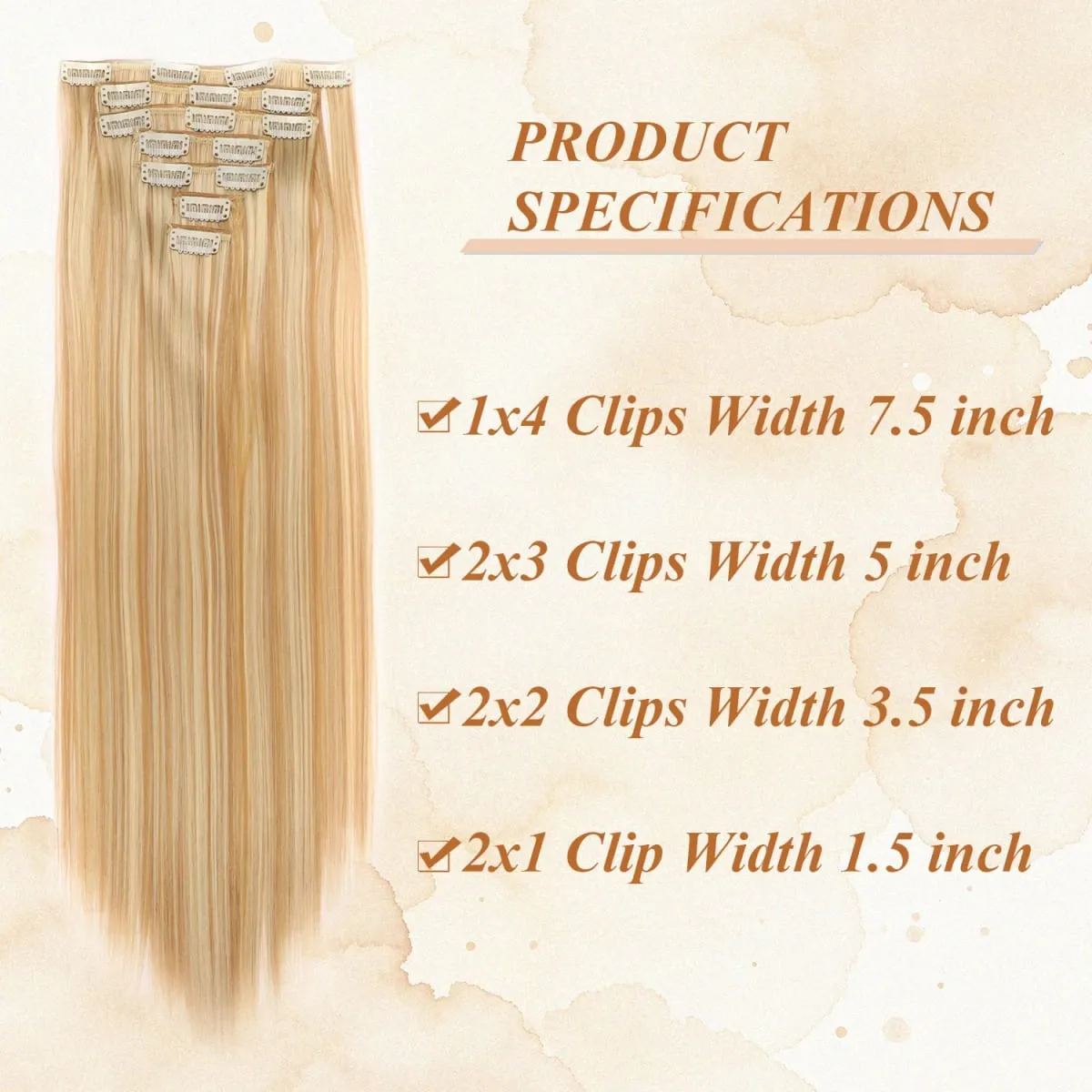 24 Inch Clip-in Hair Extensions 7 Pcs Long Straight Synthetic Hair Extensions Invisible Clip-ins Hairpieces for Women Daily — image 4