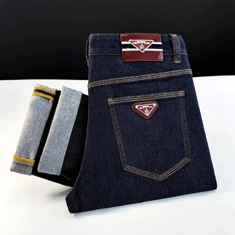 Light luxury trend high-end jeans men's slim fit small feet versatile elastic original color denim long pants — image 3
