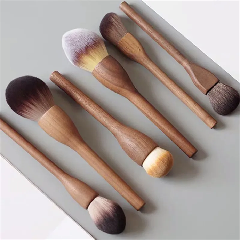 Walnut Wood Handle Makeup Brush Loose Powder Foundation Blush Contour Brushes Super Soft High Density Makeup Tools Brushes — image 3