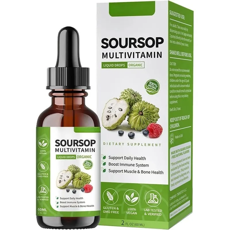 Soursop Liquid Drops Urteekstrakt Plantebaseret supplement med Soursop Frugt og Bladblanding Daglig Wellness Formel Vegansk