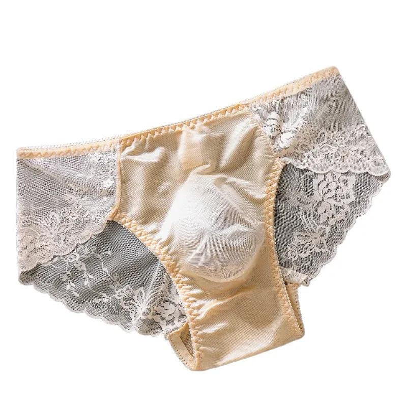 Men's Lace Briefs 3d U Convex Pouch Lingerie Ice Silk Breathable Thin Underwear Sexy Low-Rise Panties Sissy Feminization — image 4