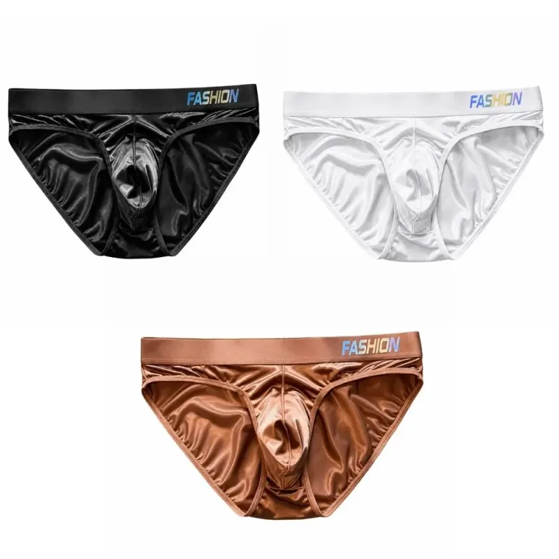 Underwear Men's Triangle Panties Low Waist Ultra Smooth Satin Silky Briefs Lingerie Gradient Letter Glossy Underpants Large Size — image 14