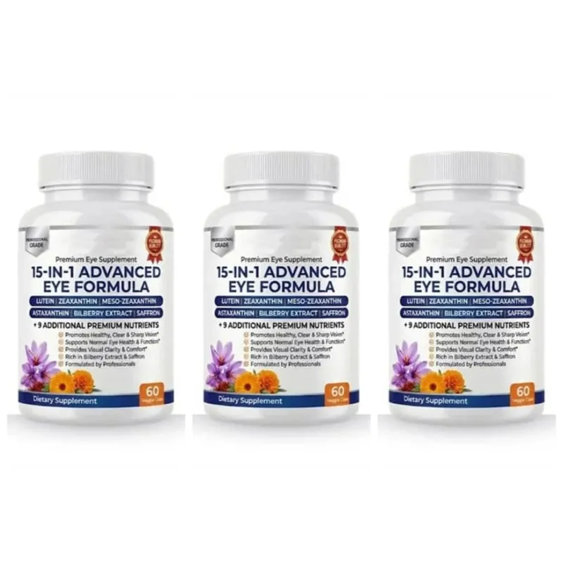15-in-1 Advanced Eye Formula Supplement with Lutein Zeaxanthin Bilberry& Premium Nutrients Supports Healthy Vision 60Veggie Caps