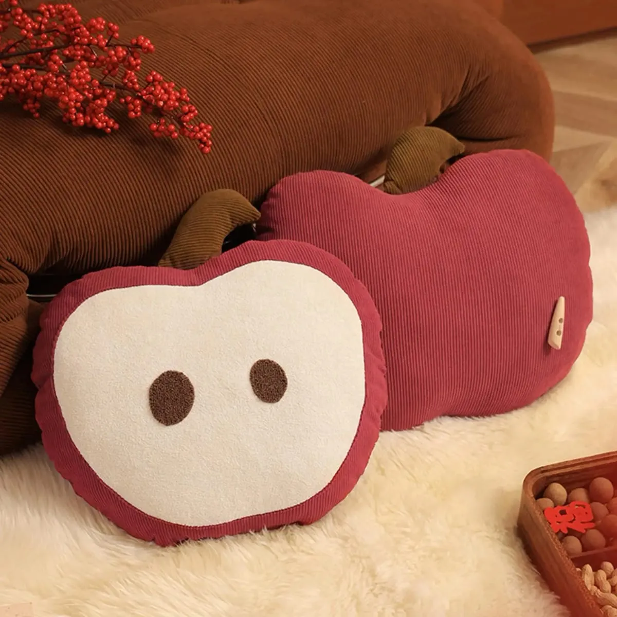 Red Apples Shaped Throw Pillow Soft Plush Cushion for Sofa Bedroom Novelty Decorative Sleeping Reading Rest Christmas Gifts