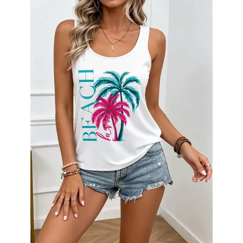 Women's Cool Summer Tops with Coconut Tree Prints Sleeveless Tops. Comfortable and Casual Beachwear for a Vacation Style. — image 6