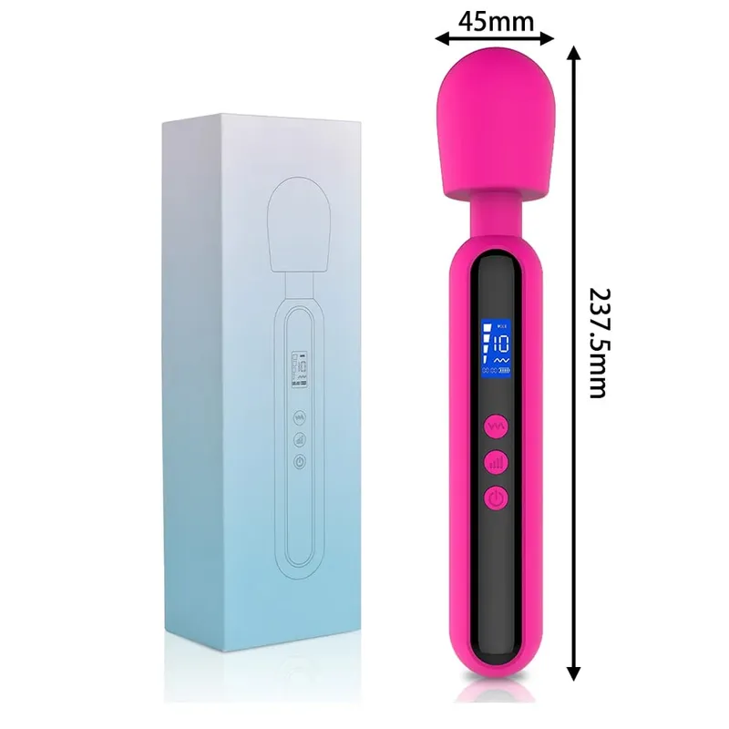 Female Masturbator Massage Stick 10 Frequency 4-speed Silicone Material LCD Display Vibration Stick Adult Sex Products