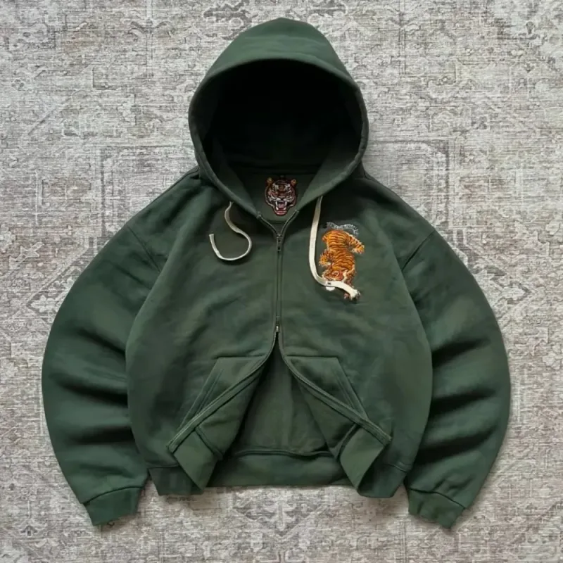 Sweat à capuche Vintage imprimé ours pour hommes, rétro vert, Patch à carreaux, pull à capuche, décontracté, Streetwear, manches longues, haut pour femmes