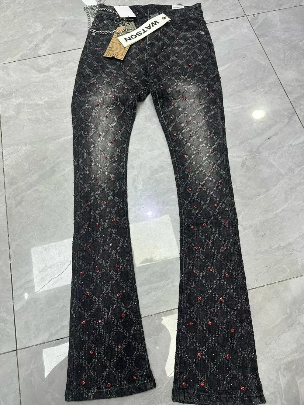 2026 Men's Multi-Pocket High Street Quality Slim Fit Skinny Long Denim Flared Men Yellow Red Pink Jeans Pants