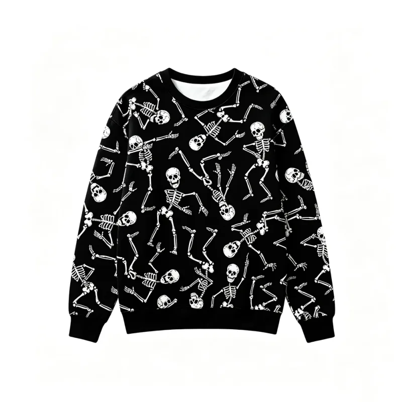 Felpa con stampa scheletro rosa stile gotico Felpa girocollo casual retrò da uomo Abbigliamento Harajuku Top moda hip-hop di strada — image 4