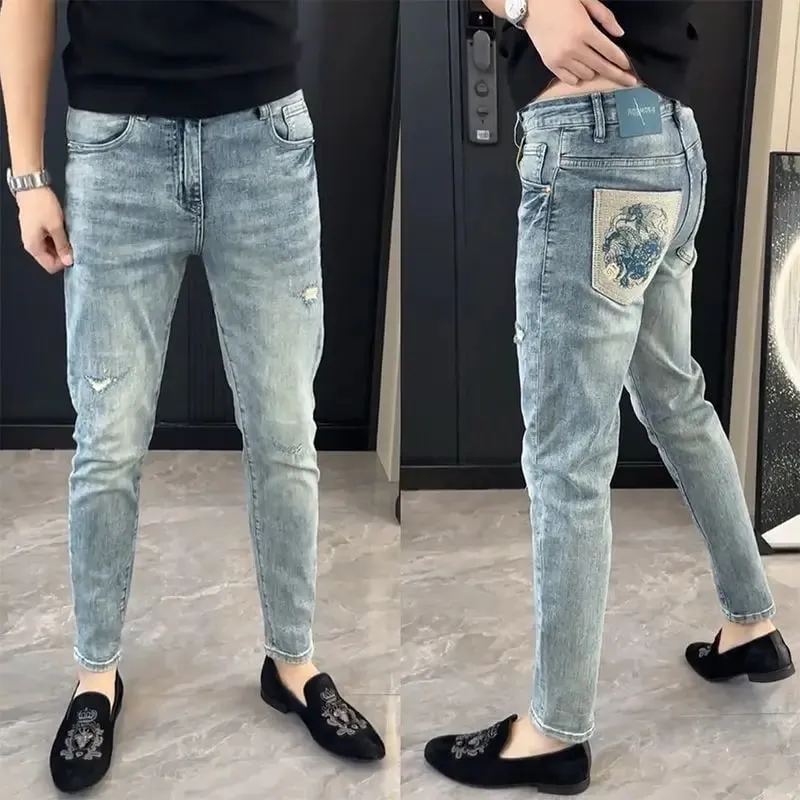 Summer New Slim-fit Men's Jeans Thin Brand Embroidery 2025 Designer Korean Style Clothes Casual Pants Luxury Fashion Pants — image 7