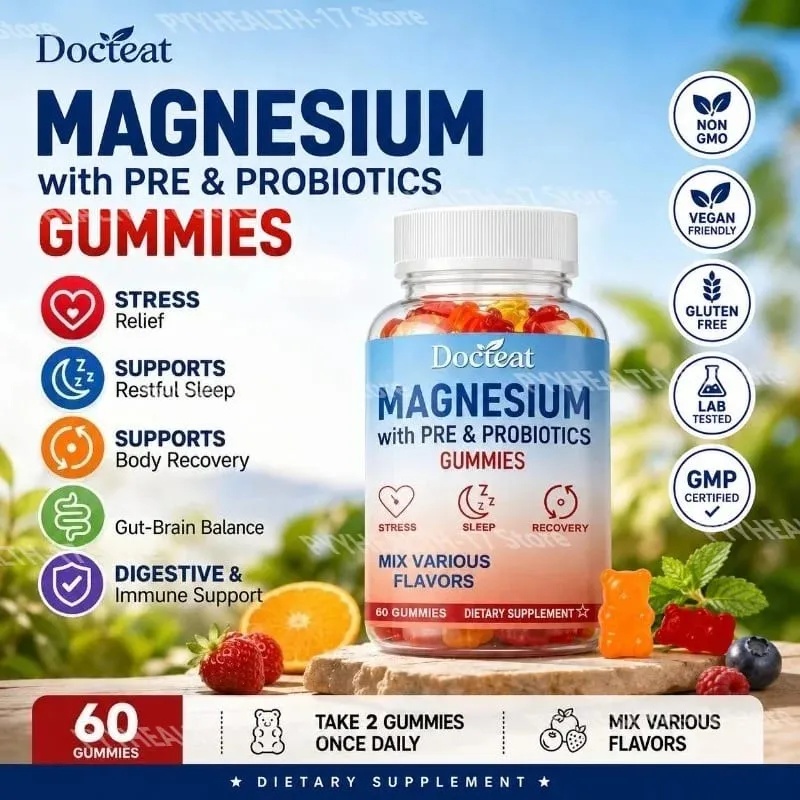 Docteat Magnesium Gummies with Pre & Probiotics for Stress Relief Supports Restful Sleep Relaxation and Recovery 60 Gummies — image 2