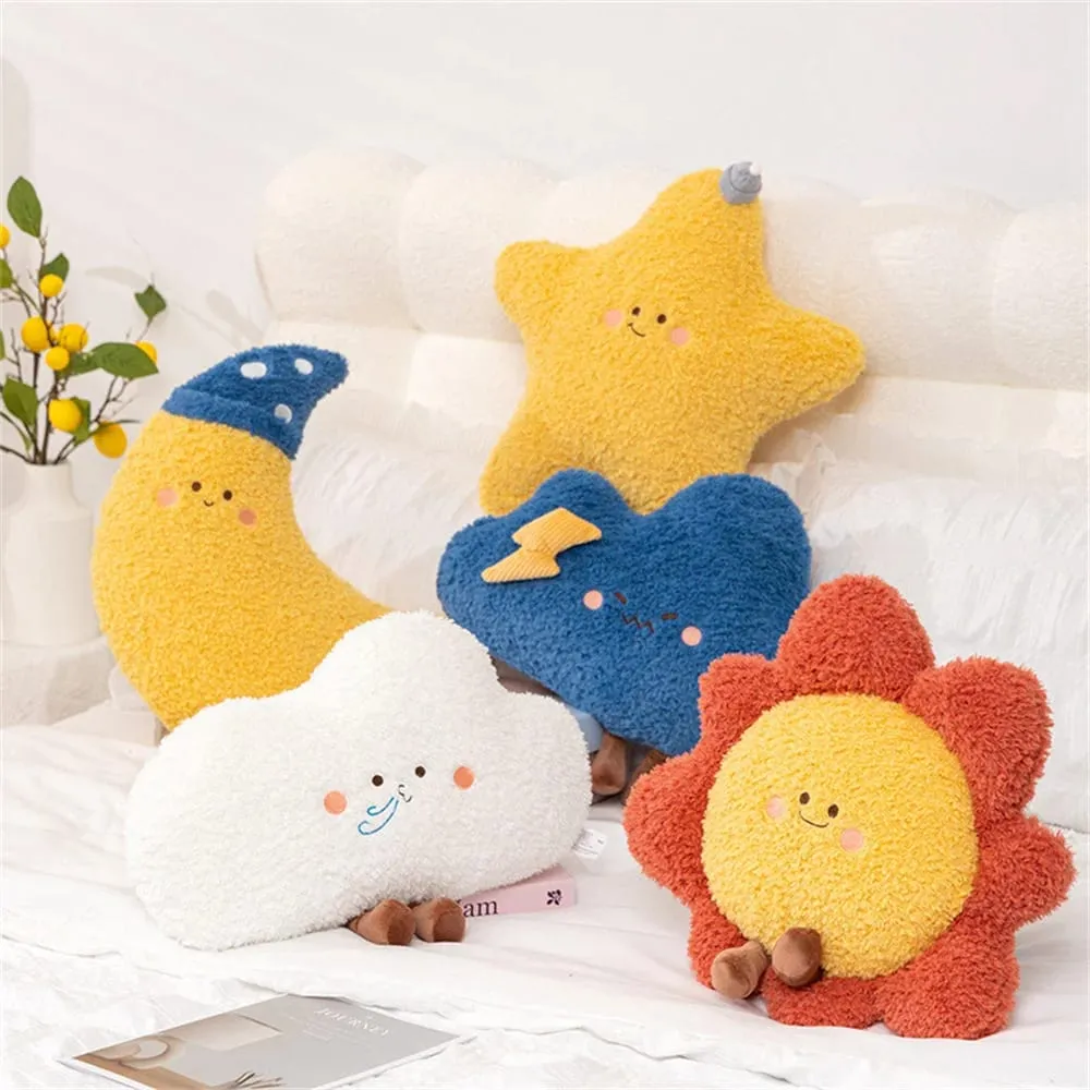 Almohada de cielo estrellado suave, almohada de felpa con forma de estrella, luna y arcoíris, almohada creativa de nube y sol, cojín para dormir, decoración del hogar — image 3