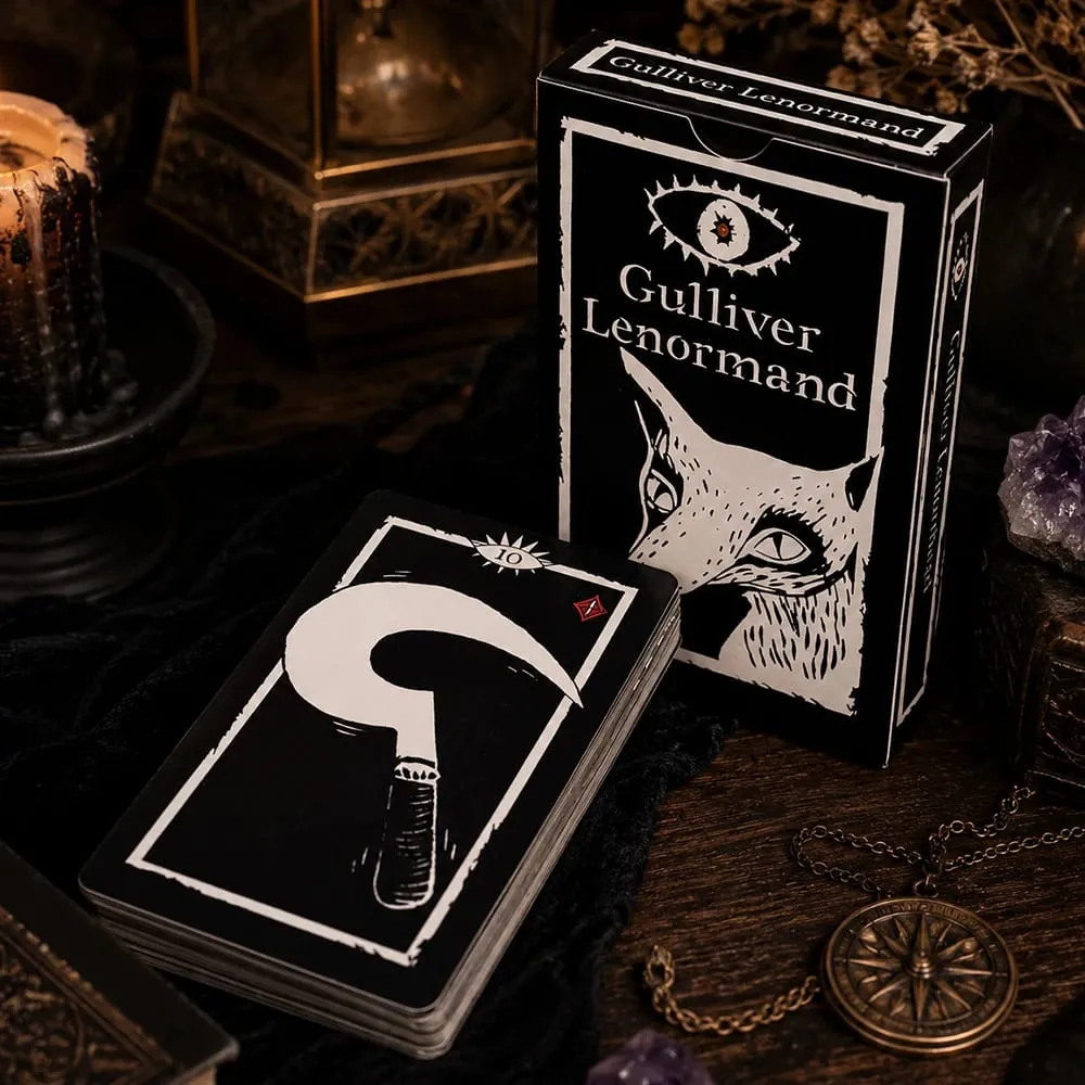 Gulliver Lenormand Oracle Deck 10.3*6cm - 36 Cards Minimalist Black & White Linocut Art