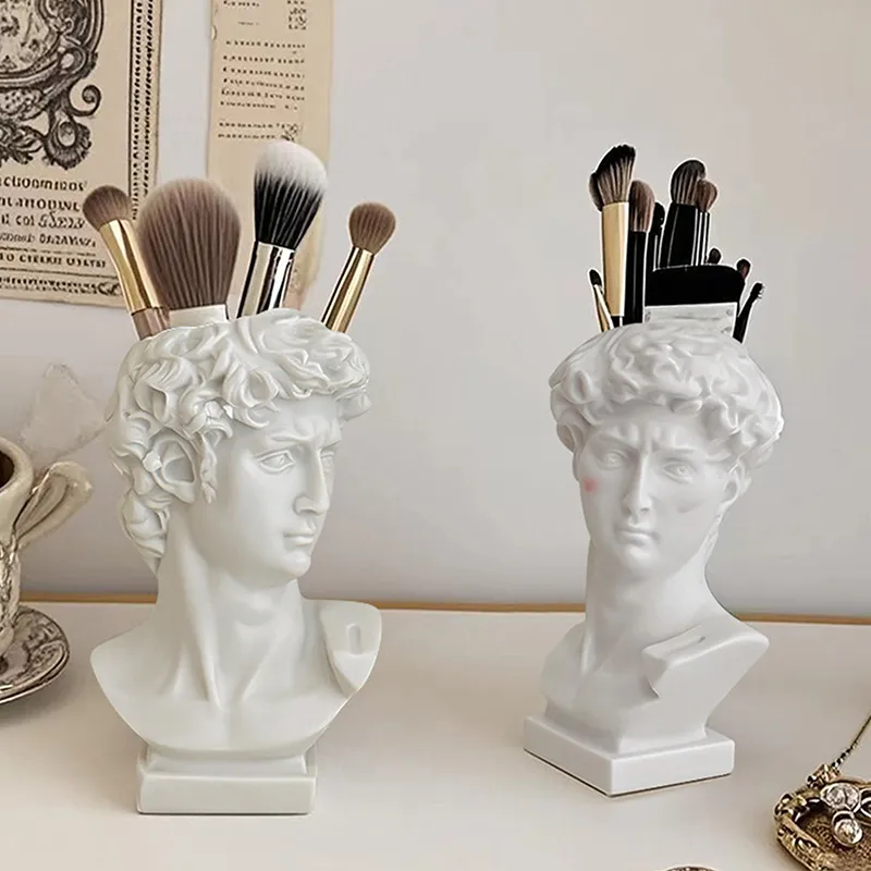 Creative Statue Of David Shape Brush Pot Desktop Ornaments Storage Box Household Makeup Brushes Organizer