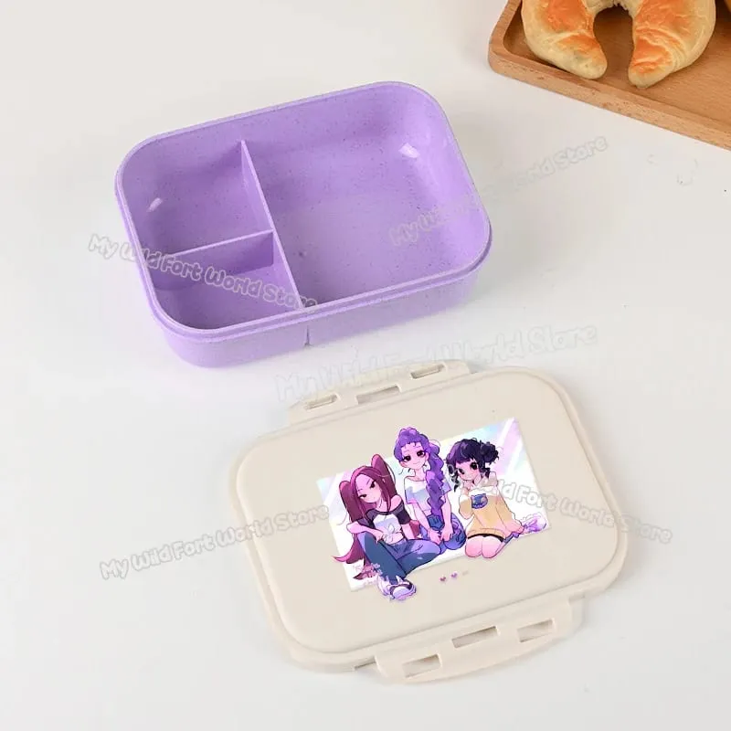 Demon Hunters Lunch Box for Boy Girl Cute Mira Zoey Jinu Portable Plastic Bento Box with Dinnerware Food Fruit Container — image 2