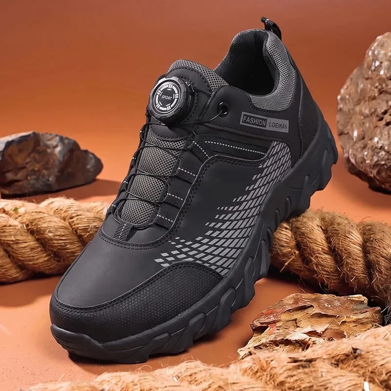 Men Fashion Casual Sneakers Rotary Buckle Design Patchwork Upper Thick Non‑slip Sole Daily Walking Shoes — image 4
