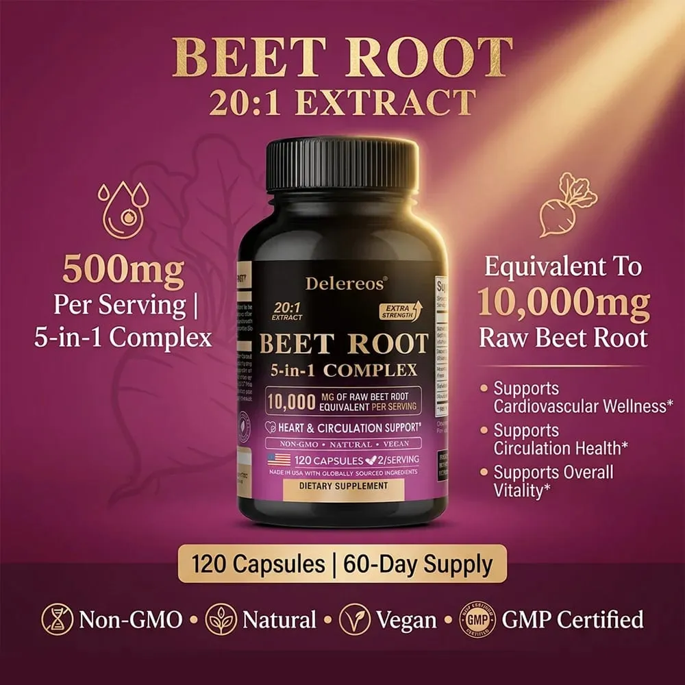 Organic Beetroot Extract Capsules 500mg Supports Blood Circulation & Heart Wellness Blood Flow Improves Immunity — image 3