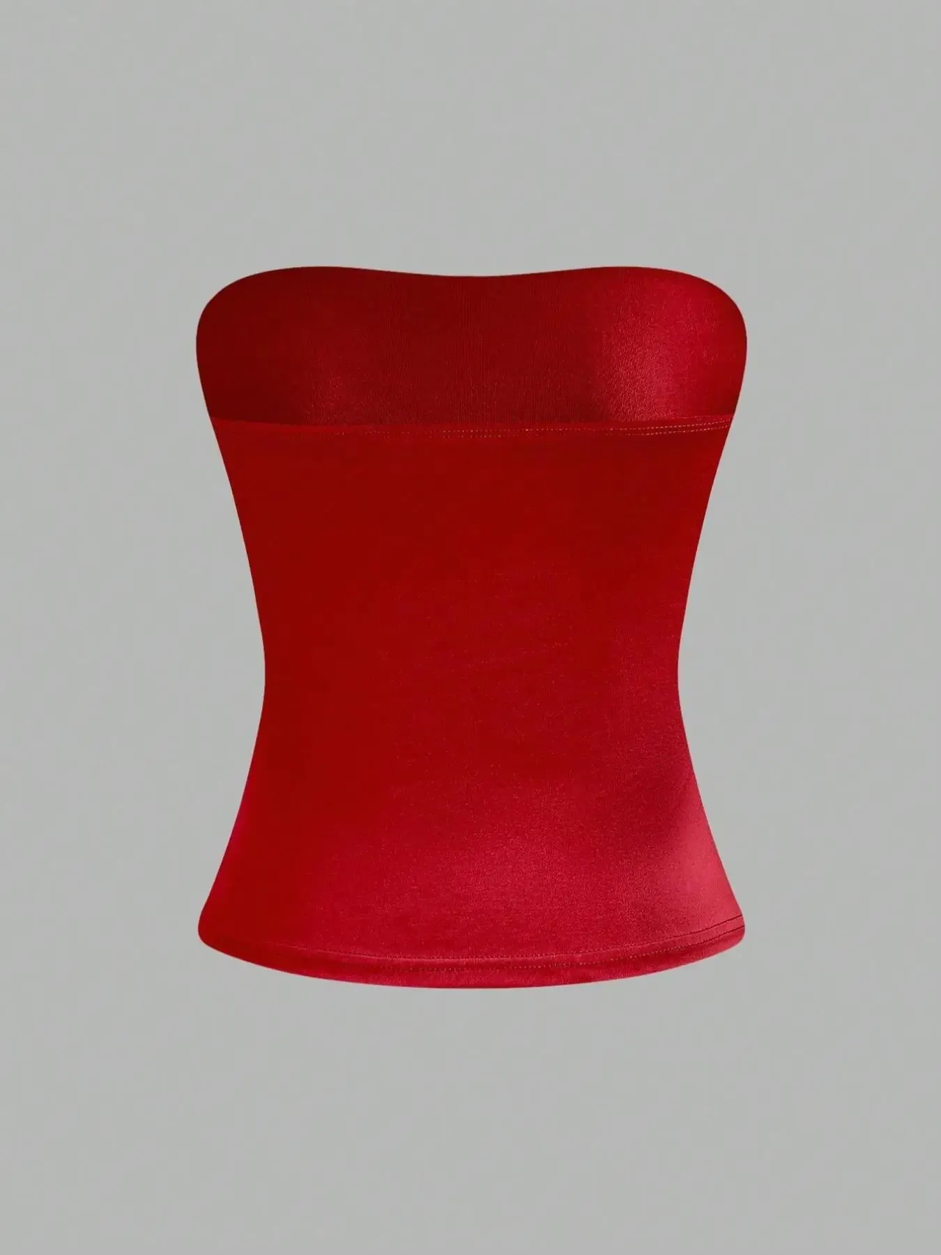 Women Red Solid Color Strapless Bandeau Top Casual Slim Fit Form Fitting Tube Top For Daily Wear Streetwear & Y2K Style — image 3