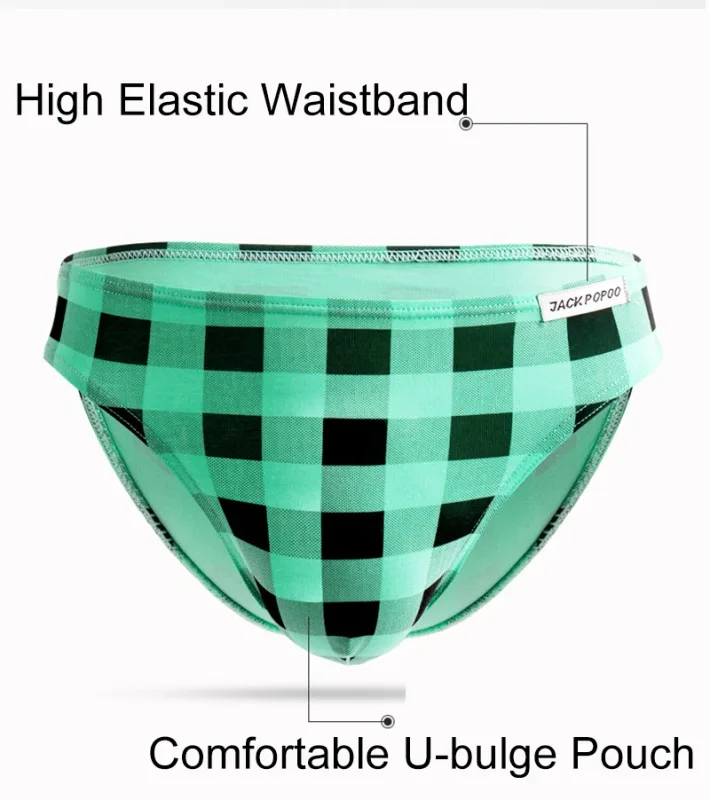 Fashion Plaid Underwear Cotton Soft Elastic Men Briefs Breathable Comfortable Youth Underpants Mens Sexy U Bulge Pouch Panties — image 19