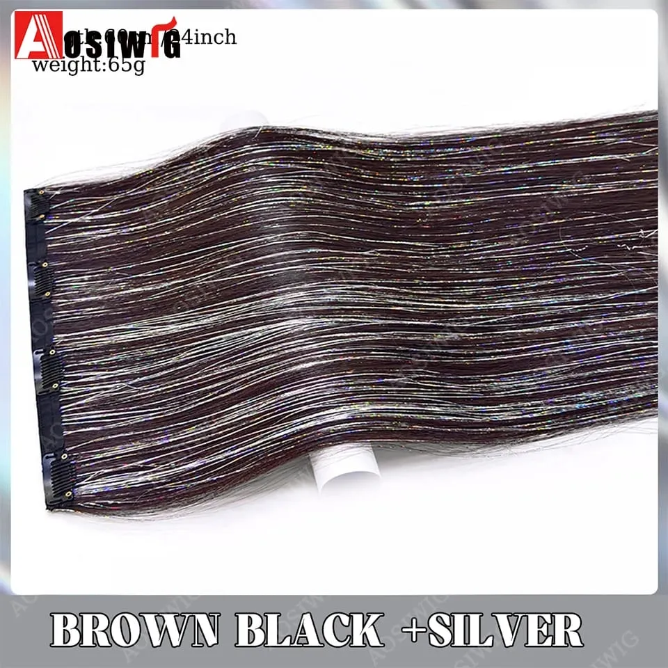 Blue Glitter Tinsel Clip in Hair Extensions One Piece Straight Synthetic Hairpiece with Sparkle Strands for Women Party Daily — image 8