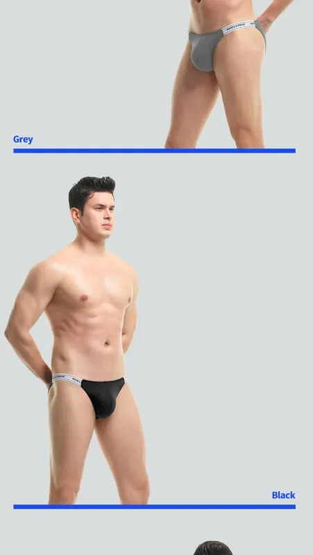 Men's Underwear Solid Color Elastic Tight Sexy Low Waist Ice Silk High Fork Thong Fitness Sports Comfortable Triangle Shorts — image 14