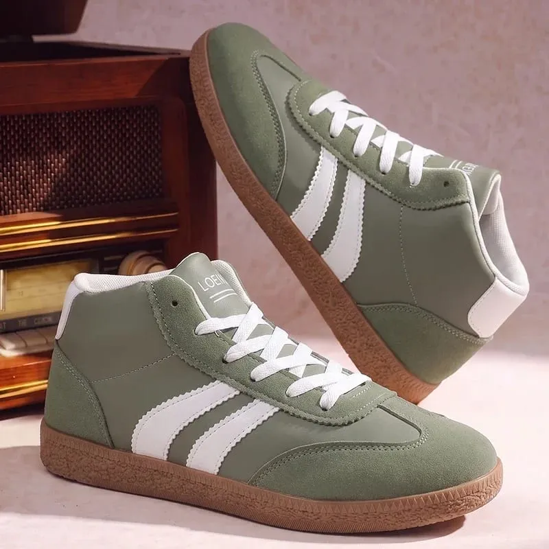 Unisex High Top Retro Sneakers Striped Patchwork Lace‑up Soft Rubber Sole Daily Casual Board Shoes for Men Women — image 4