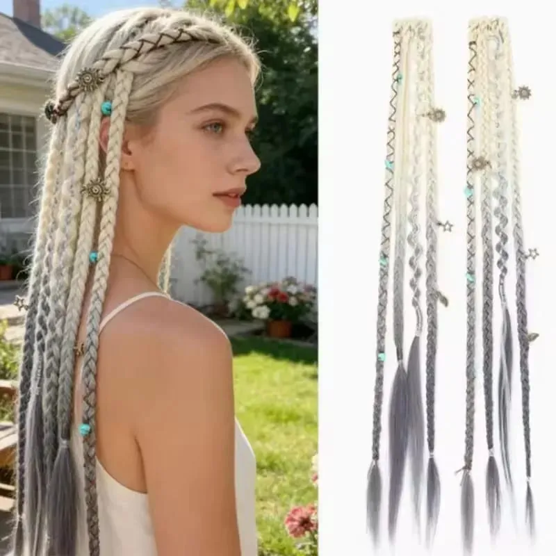 LM Bohemian Style Fried Dough Twists Braid Hairpiece Female Wig Braid BB Clip Style Boxing Braid for Women Festival Rave Styling