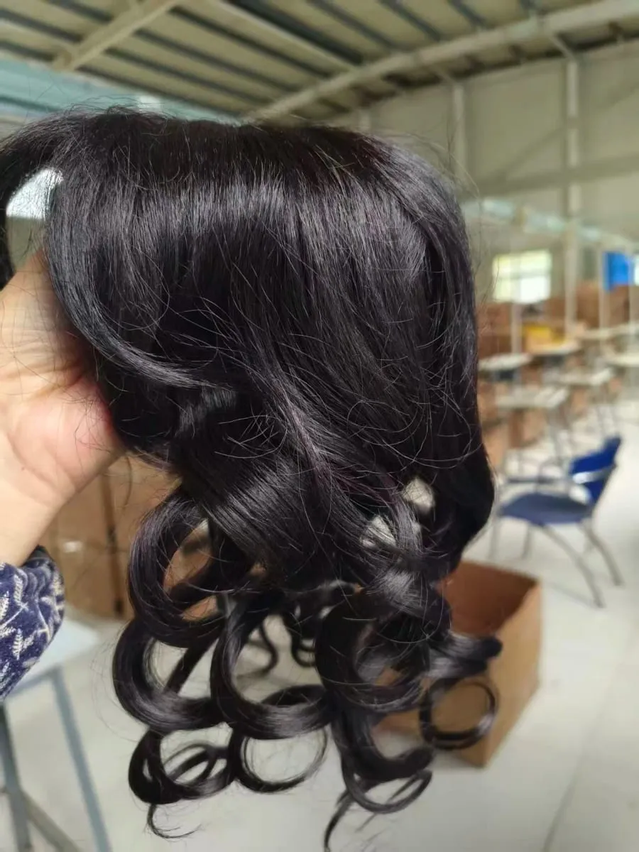Blice Synthetic Clip-In Lace Closure With Bangs Mixed Curly Hair Extensions Cover White Hair Middle Part Hair Pieces