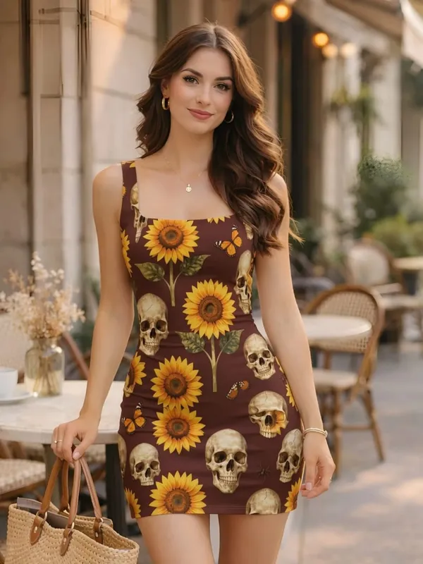 Women Square Neck Tank Bodycon Mini Dress Slim Fit Beach Cafe Travel Casual Elegant Outfit for Resort Holiday Seaside Outfits — image 15