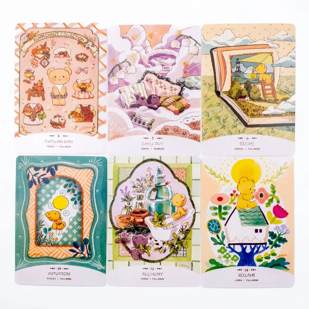 Cotolie KUMACHAN MOON CARDS 24 ks balíček anglická verze Rozkošný Bear Oracle Cards Stolní hra pro rodinnou párty 10,4*7,4 cm — image 5