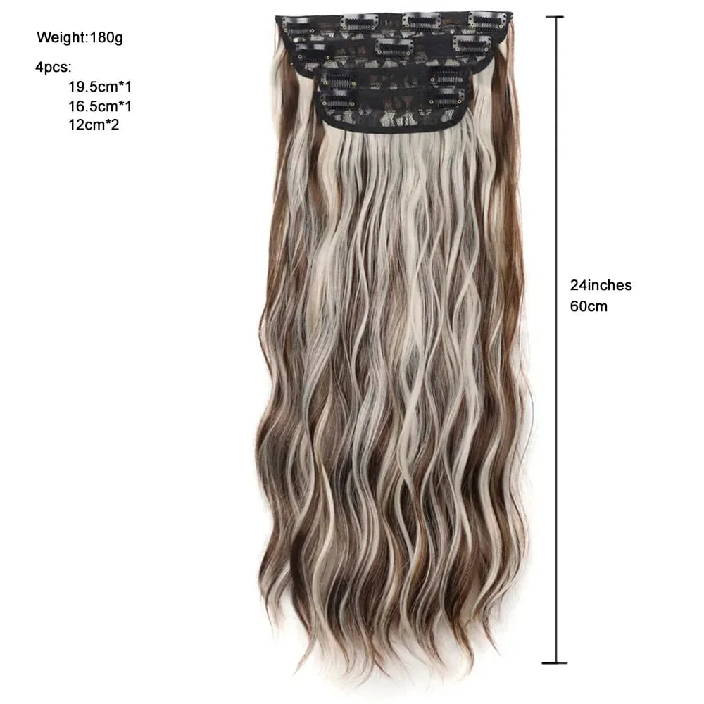Jeedou Clip in Hair Extensions 4Piece/Set Synthetic Long Wavy Thick Hair Bouncy Curly Full Head Hairpiece Natural Looking — image 2