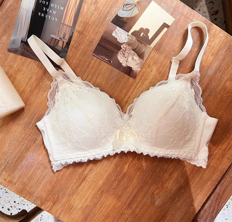 French Lace Bra Wireless Push Up Bralette for Small Bust Adjustable Straps Anti Sagging Support Sexy Lace Up Lingerie Panty Set — image 8