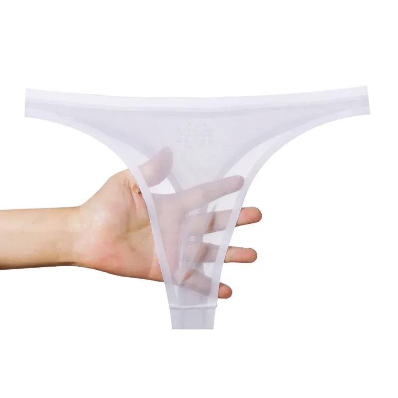 Men's Ultra-thin Ice Silk G-string 3D Bulge Pouch Thong See Through Underwear Low Rise Men Bikini Briefs U Pouch Lingerie — image 4