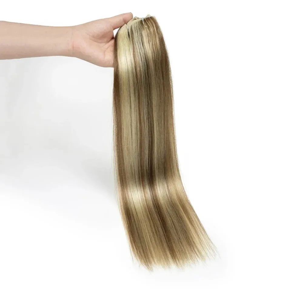 Rebecca Clip In Hair Extensions Human Hair Straight Clip In Blonde P6/613 P8/613 P27/613 P4/27 Color Clip Ins Remy Hair 7Pcs Set — image 3