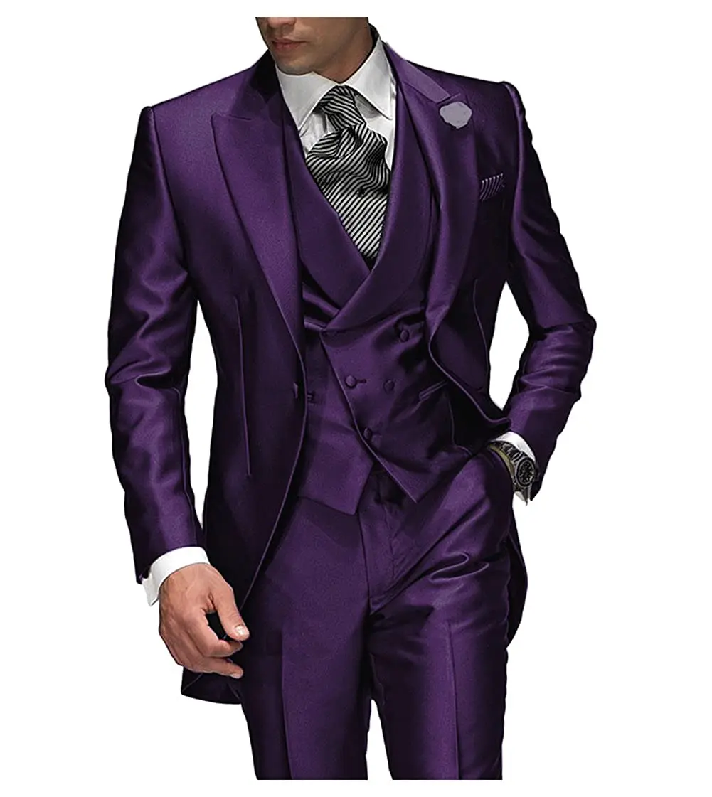 2026 Best Selling Peak Lapel Single Breasted Men Wedding Suits Purple Groom Tuxedo For Men Prom Suits Groomsman Jacket+Pant+Vest — image 1