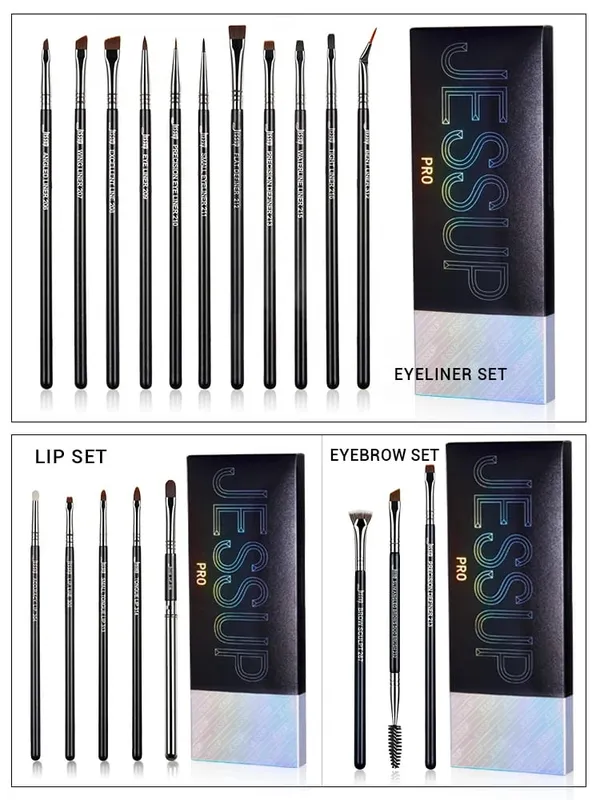 Jessup Augenbrauenpinsel-Set, 3-teilig, Pro-Augenbrauenpinsel, synthetischer Brauenformer/schlanker, flacher, abgewinkelter Brauenpinsel/Präzisionsdefinition T326