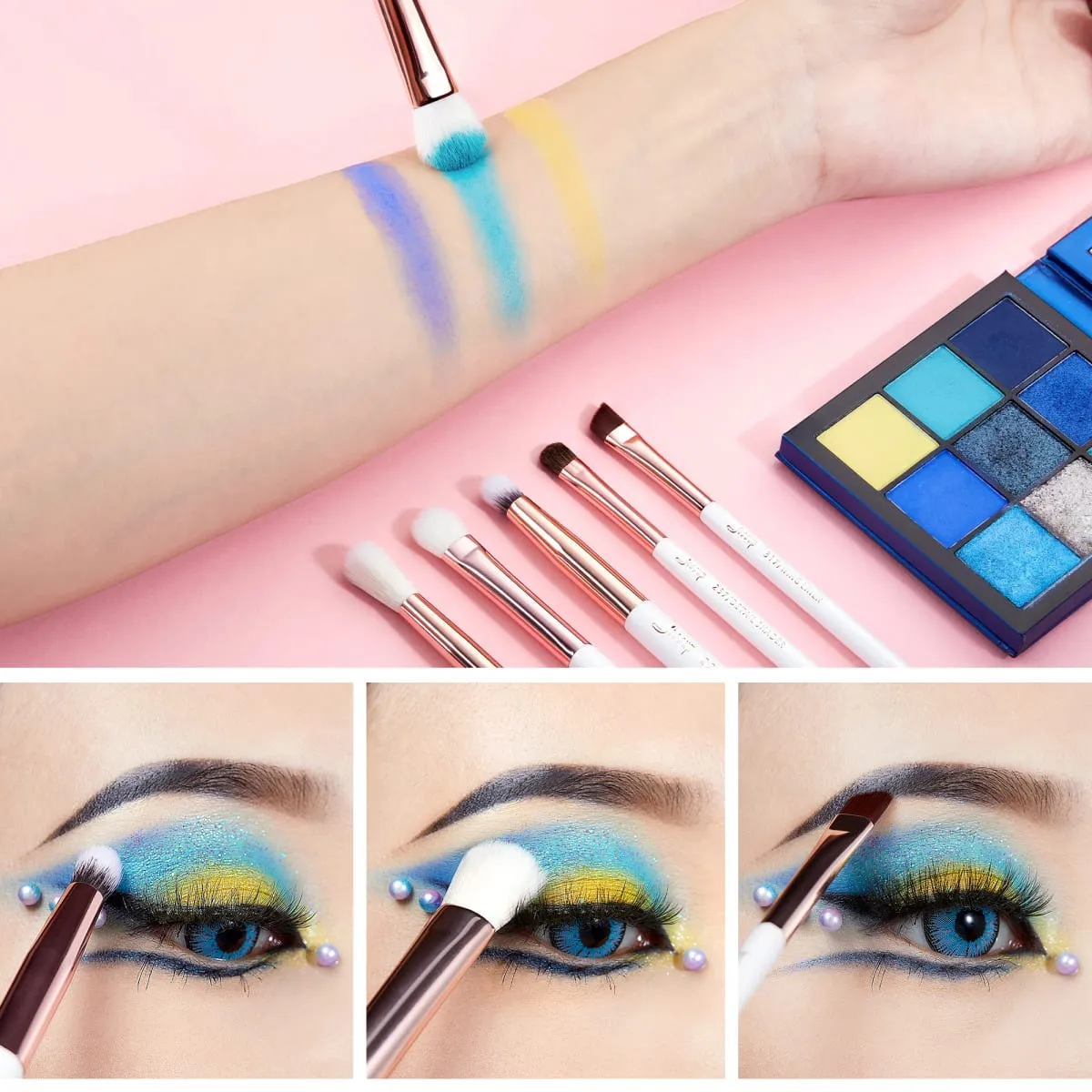 Jessup ชุดแปรงแต่งหน้า 15 ชิ้นชุดแปรงตาสังเคราะห์ธรรมชาติอายแชโดว์ Eyeliner Eyebrow Blending Pearl สีขาว T217 — image 4