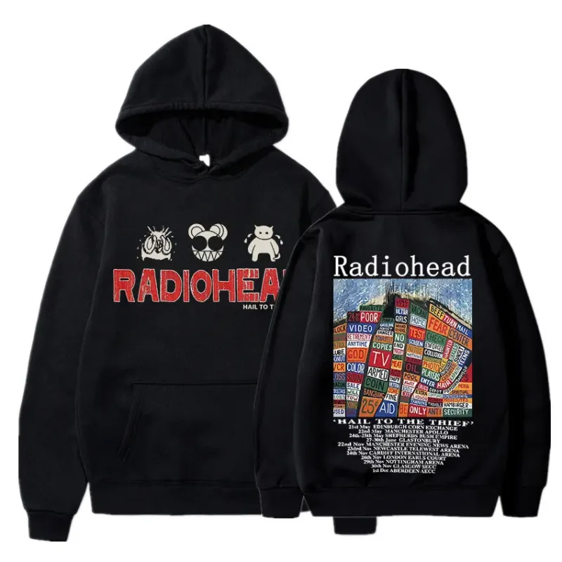Radiohead Cetak Vintaj Hoodie Lelaki Wanita Pakaian Pullover Hip Hop Rock Band Hail To The Thief Album Muzik Bertudung Baju Sweatshirt