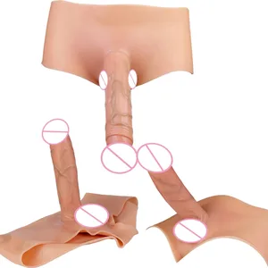 Silikonihihna Elävät dildohousut, puettavat kiinteät iso penis seksilelut naisille lesbopariseksi
