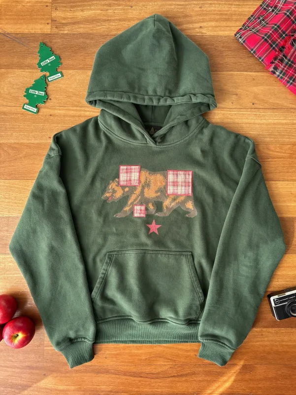 Sweat à capuche Vintage imprimé ours pour hommes, rétro vert, Patch à carreaux, pull à capuche, décontracté, Streetwear, manches longues, haut pour femmes
