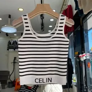 Spring and Summer New Korean-style Hem Letter Stripes Slimming Knitted Halter Top Versatile Slimming Solid Color Vest for Women