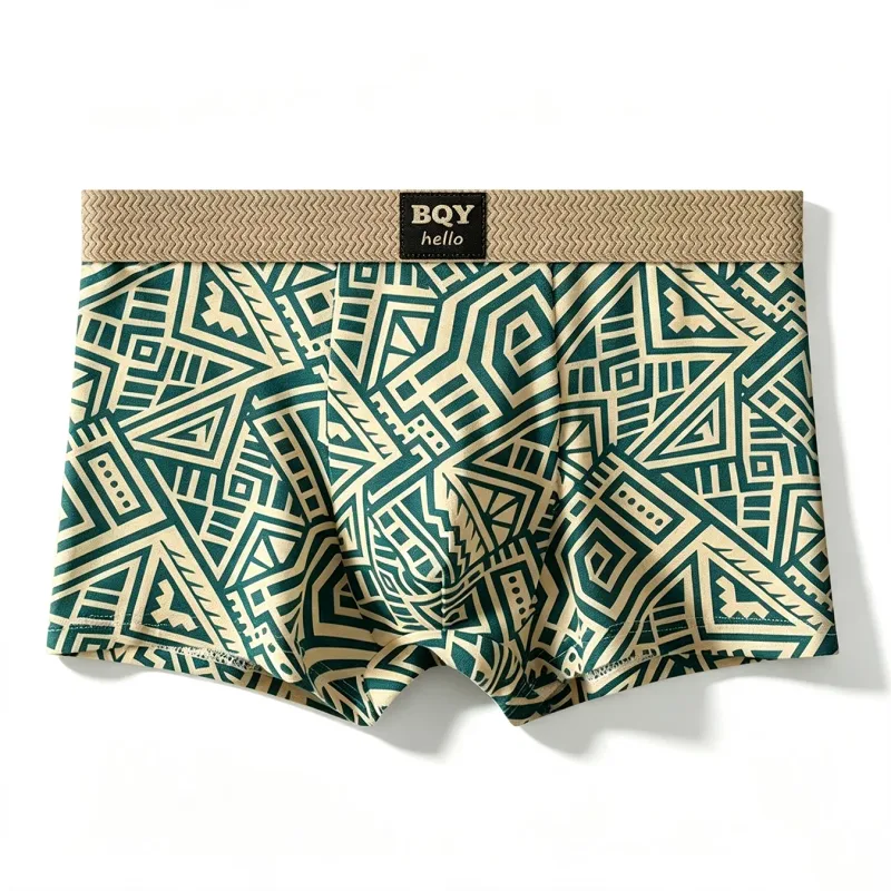 Men's Breathable Comfortable Underwear American Style Personalized Boxer Shorts Printed Trendy Ethnic Retro Square Underpant