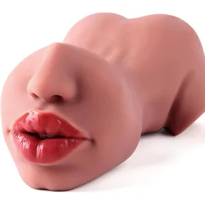 1-teiliges doppelseitiges männliches Masturbations-Sexspielzeug mit realistischen, sexy, prallen Lippen, Taschen-Stroker-Spielzeug mit Mund, Zunge und strukturierter Vagina