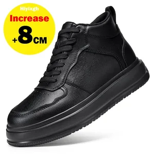 Sepatu Lift Kulit Asli Sepatu Lift Pria Sol Dalam Peninggi Sepatu Tinggi Hitam 8Cm Sepatu Olahraga Fashion Pria Ukuran Besar 36-46